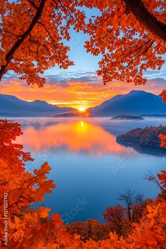 Autumn Sunrise Over Lake