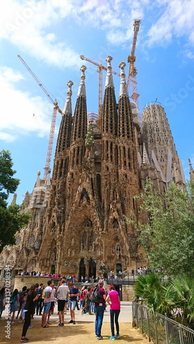  People gathered outside the Nativity facade to the East of the iconic Sagrada Familia