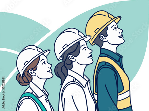 Confident Engineers Looking Ahead - Modern Professional Illustration