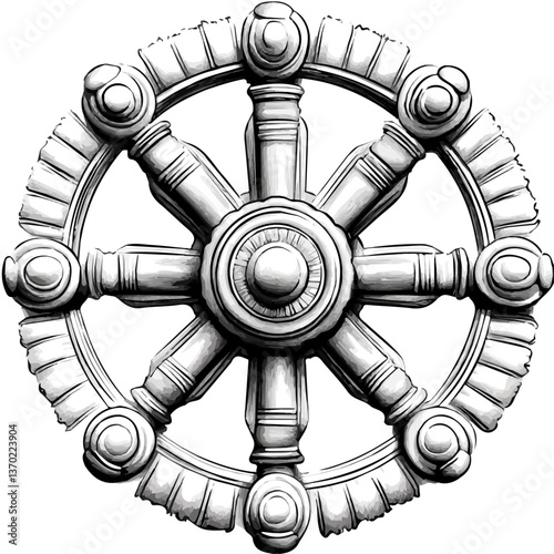 Black and white minimalist Dharma Wheel symbol – perfect for tattoos, logos, and vector designs. Isolated on a white background.

