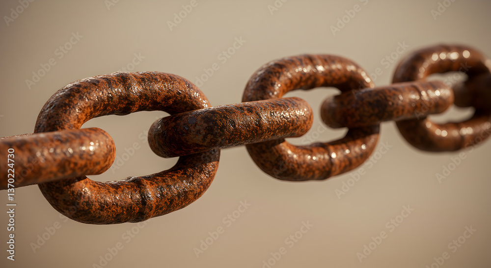 Macro shot of weathered and rusted metal chain links with detailed texture Macro shot of weathered and rusted metal chain links with detailed texture