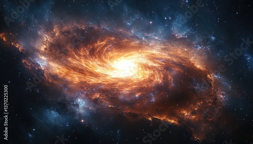 A beautiful bright galaxy swirling through the vast dark outer space
