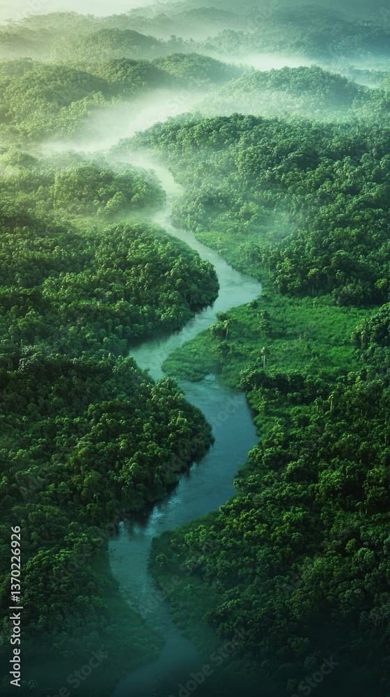 Emerald Embrace: Captivating aerial vista of a meandering river slicing through a verdant rainforest, shrouded in an ethereal mist, creating a symphony of natural artistry. Emerald Embrace: Captivating aerial vista of a meandering river slicing through a verdant rainforest, shrouded in an ethereal mist, creating a symphony of natural artistry.