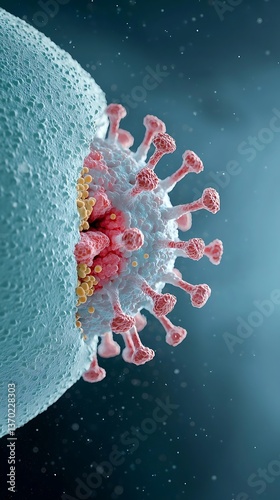 Virus infecting cell with microscopic view.