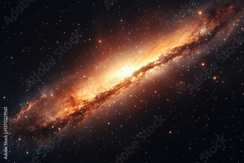 A luminous spiral galaxy stretches across the vast cosmic darkness