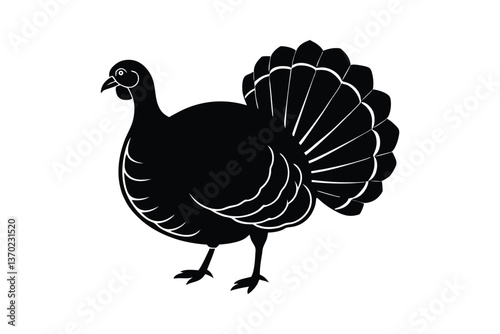 Silhouette of a turkey standing with its feathers puffed out vector illustration.eps