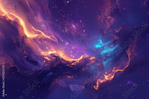 An abstract digital artwork showing celestial nebulae with many stars
