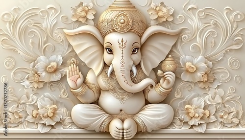 Ganesh Mural, Ornate Wall Decor
