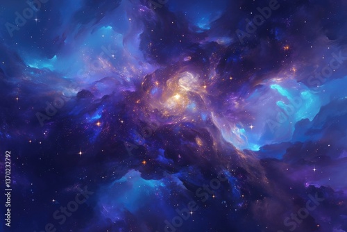 A Colorful Nebula with Numerous Stars Shining Brightly Above