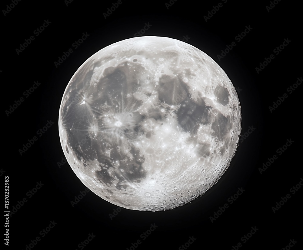 Obraz premium Bright full moon glow illuminating the night sky over serene landscape