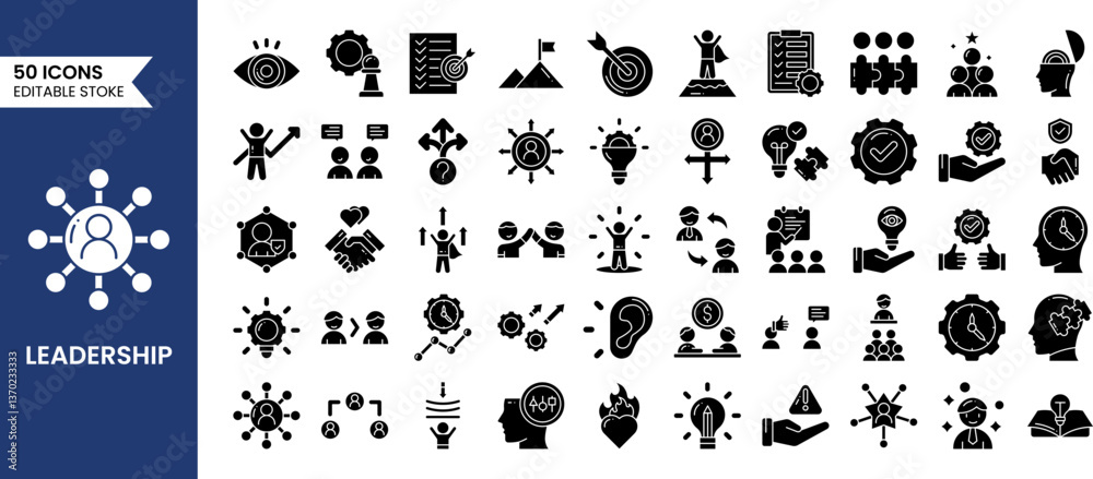 Leadership icons set in line style. Leader, delegation, control, responsibility, mentorship, coaching and more. Vector illustrations Leadership icons set in line style. Leader, delegation, control, responsibility, mentorship, coaching and more. Vector illustrations