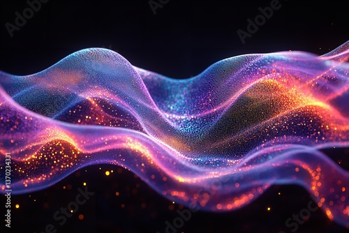 3D Render of Iridescent Purple Fluid Wave on Dark Background – Gradient Design for Posters, Wallpapers, and Covers