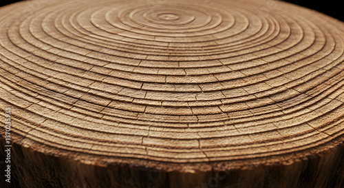 Detailed tree ring cross-section showcasing growth pattern and tree lifespan