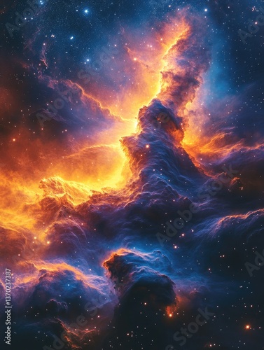 A vibrant nebula displaying celestial clouds and countless shining stars