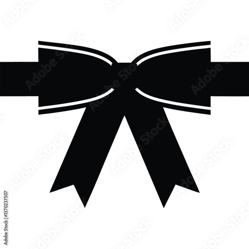Black and white silhouette of ribbon bow glyph vector illustration isolated on white background