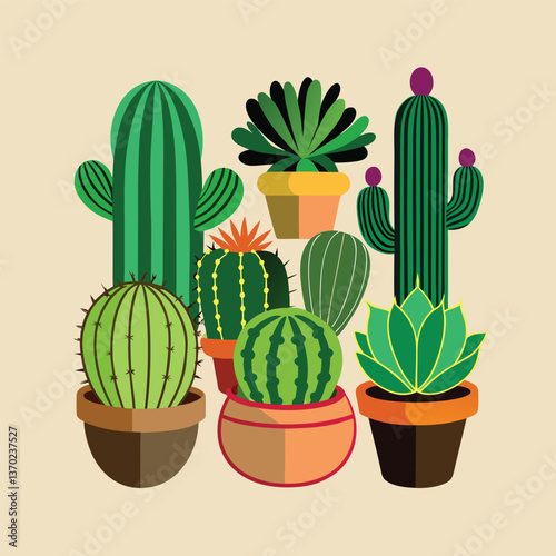 A cactus in a pot with sharp thorns placed in a garden, representing a desert plant with succulent leaves and a touch of nature