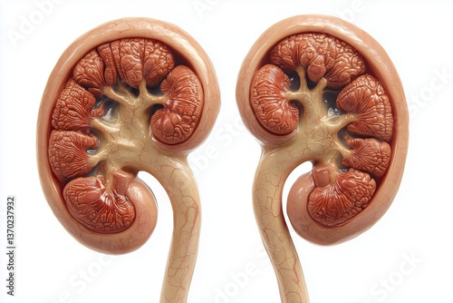 Illustration of Human Kidneys with Detailed Nephron Structures – High-Resolution Medical Visualization photo