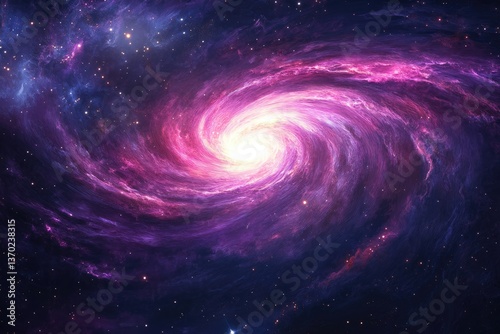 A vibrant spiral galaxy featuring bright center and surrounding nebulas