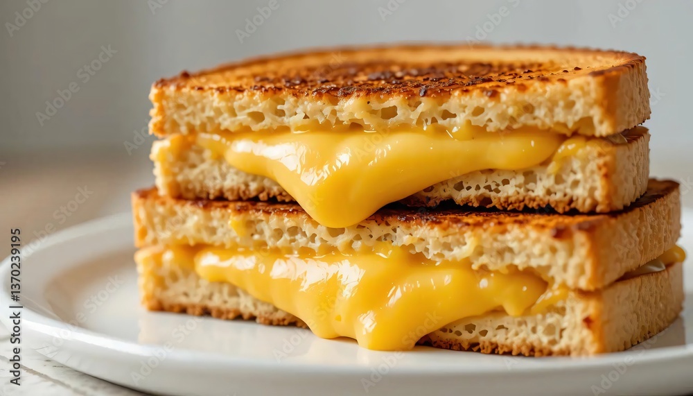 Delicious Melted Cheese Grilled Sandwich on Plate Close Up Shot Delicious Melted Cheese Grilled Sandwich on Plate Close Up Shot