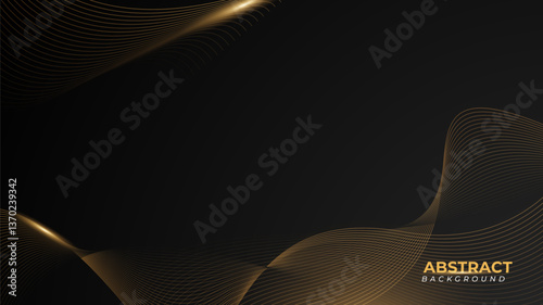 Elegant Black and Gold Abstract Background with Dynamic Wavy Lines