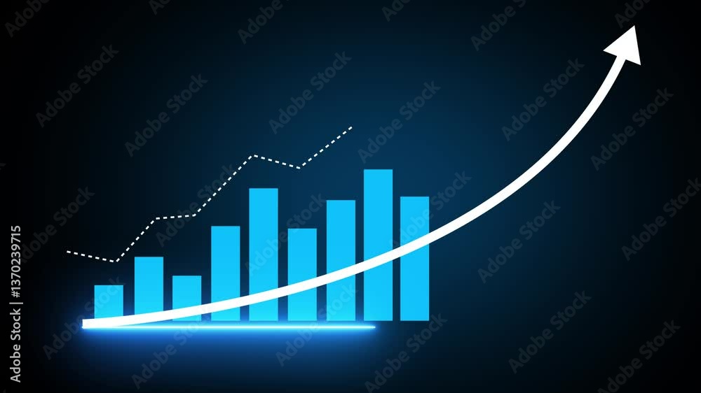 Business growth concept in allusive graph chart showing marketing sales profit increasing to future target . Excellent financial status of corporate business rise up 