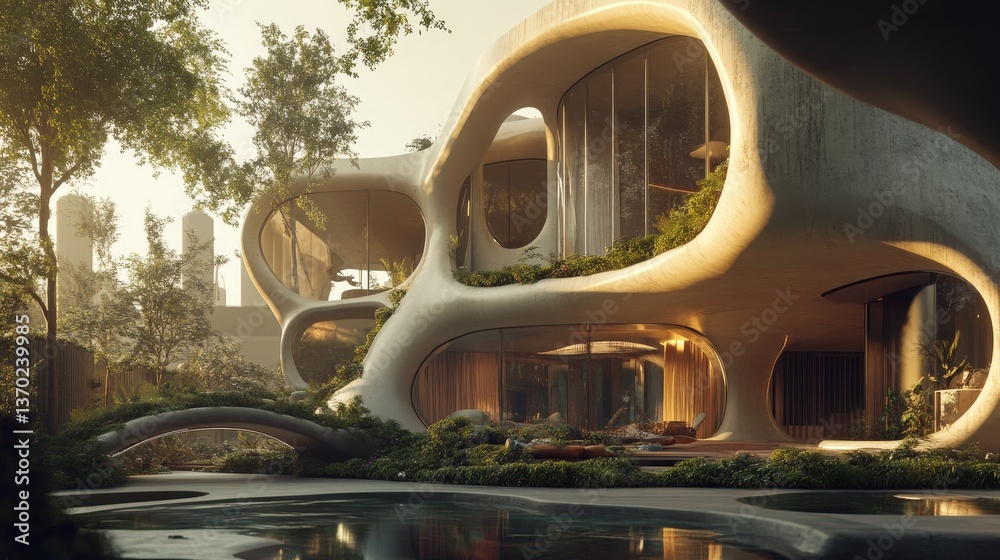 Fototapeta premium A conceptual abstract house with shifting modular walls and fluid organic forms.