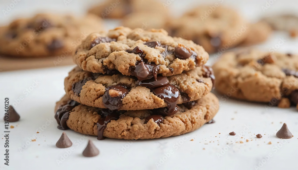 Delicious Chocolate Chip Cookies Stack Drizzled with Melted Chocolate Sweet Treat Homemade Bakery Delicious Chocolate Chip Cookies Stack Drizzled with Melted Chocolate Sweet Treat Homemade Bakery