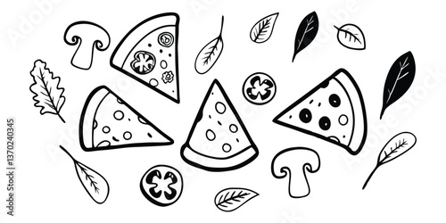 Pizza Doodle Art with Cheese, Pepperoni, and Tomato Toppings