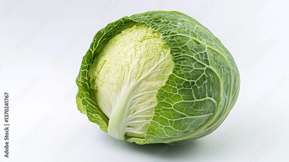 Fresh Head of Cabbage on White Background Fresh Head of Cabbage on White Background