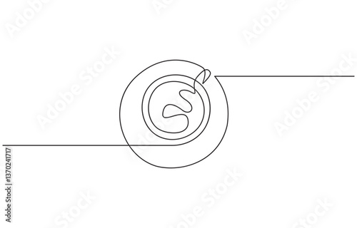 A one-line art illustration of a hot drink, showcasing a continuous line drawing of a coffee cup, Drink single art outline mug logo food. Doodle cup line abstract background breakfast.