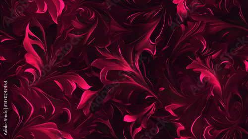 vibrant maroon background featuring intricate floral patterns with swirling designs, creating sense of elegance and depth. rich colors evoke feeling of warmth and sophistication