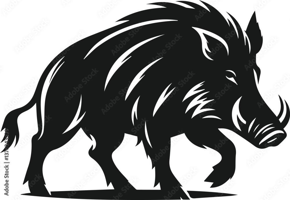 Fototapeta premium Wild boar animal silhouette vector