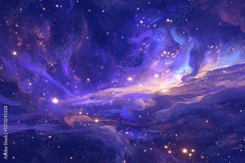 An artistic digital painting depicting a beautiful night sky landscape