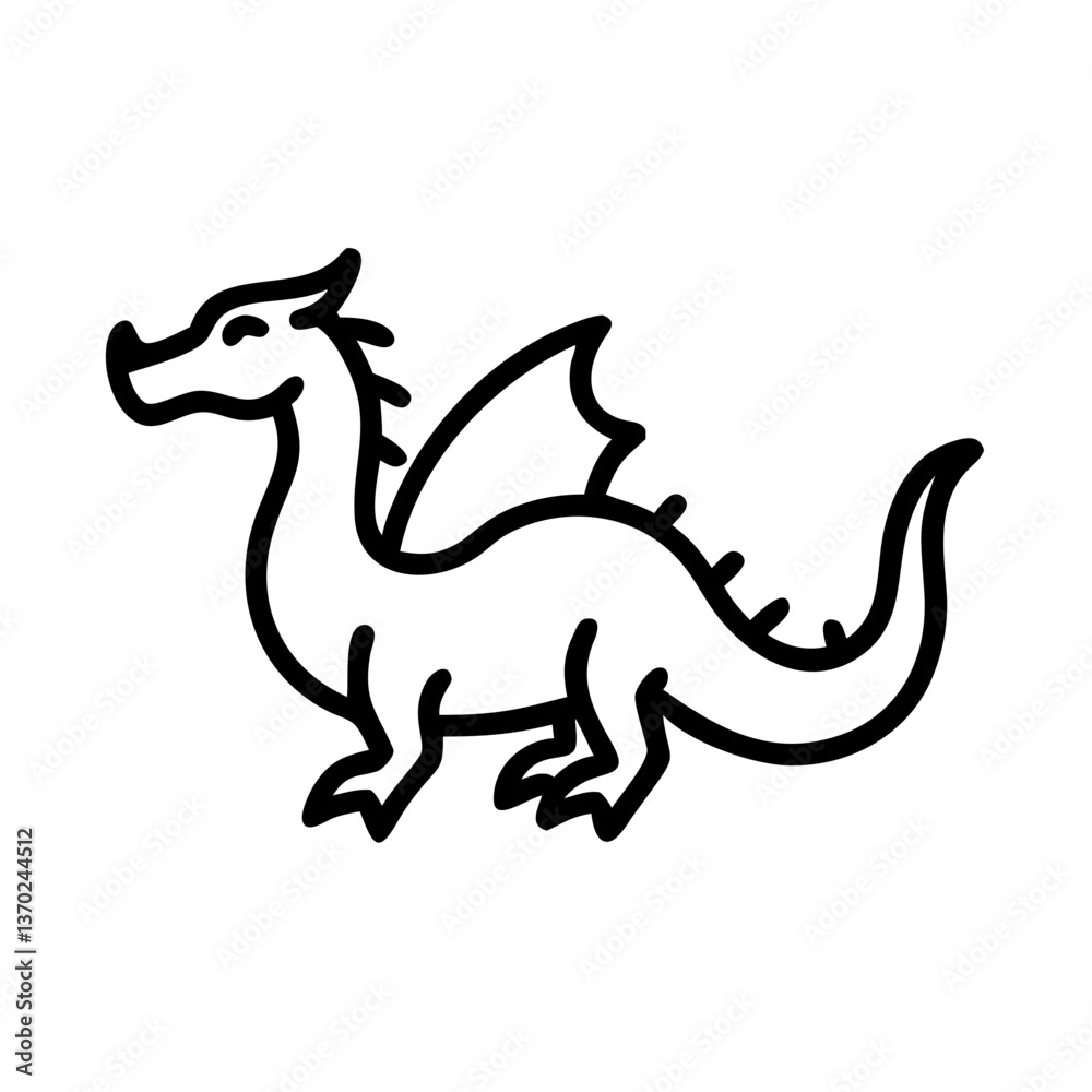 Obraz premium Dragon Icon Outline Illustration in Black and White 