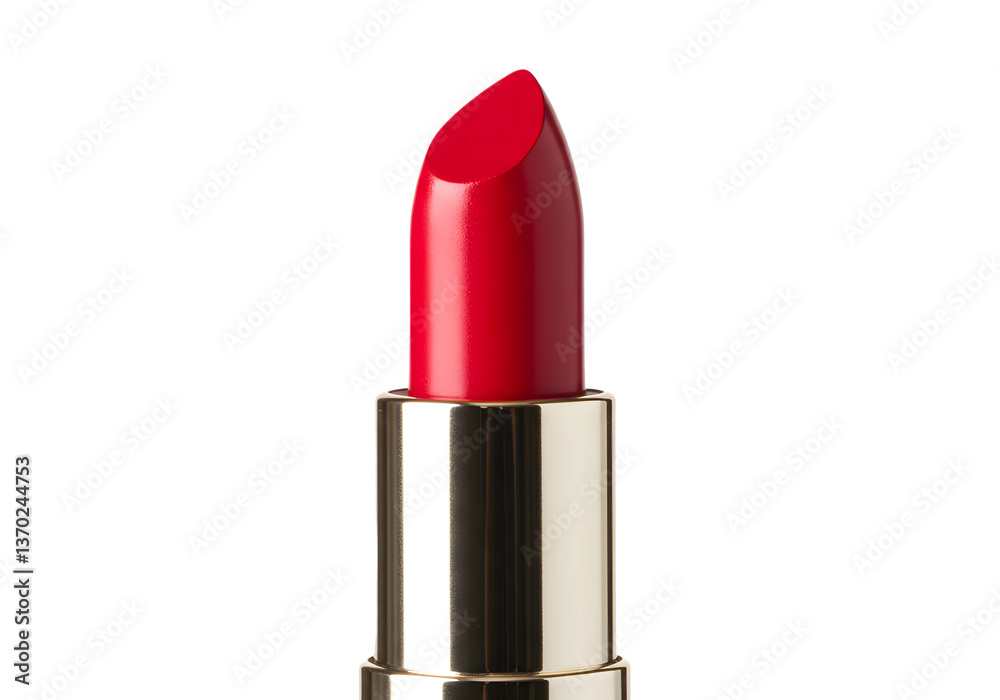 Lipstick tube with lid off and classic red color, showing detailed texture, isolated on white background, shadow-free Lipstick tube with lid off and classic red color, showing detailed texture, isolated on white background, shadow-free