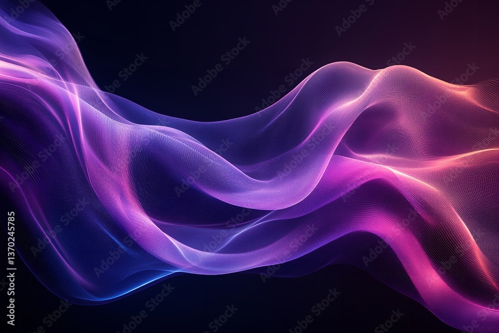 Fototapeta premium Modern Purple Abstract Wave Background with Copy Space. Dynamic Blue-Purple Flow on a Dark Canvas with a Grainy, Vibrant Texture—Perfect for Banners, Posters, and Futuristic Designs.
