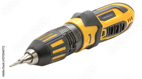Closeup of dewalt cordless drill bit, essential power tool for precision drilling and home improvement photo