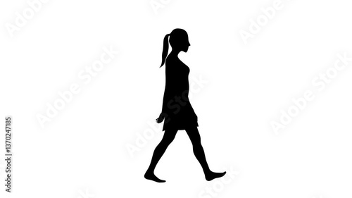 Animation with a girl walking on the white background (seamless loop)