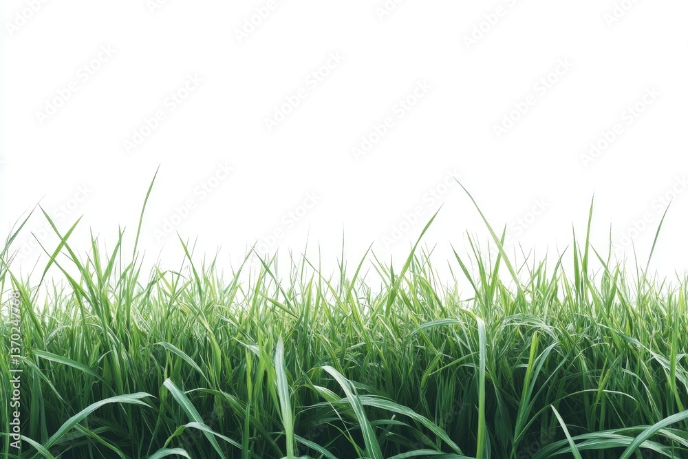Obraz premium Fresh Green Grass Blades Against White Backdrop for Product Mockups