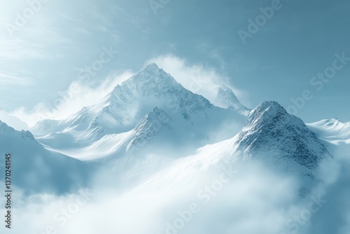 Wallpaper Mural Majestic snow-capped mountains under clear blue skies with swirling clouds in winter Torontodigital.ca