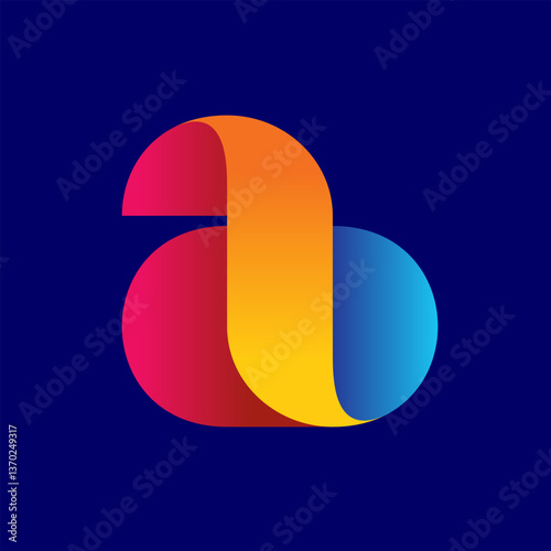 Letters A and B monogram logo - AB text colorful gradient style symbol. Wide 3D ribbon lines design style.