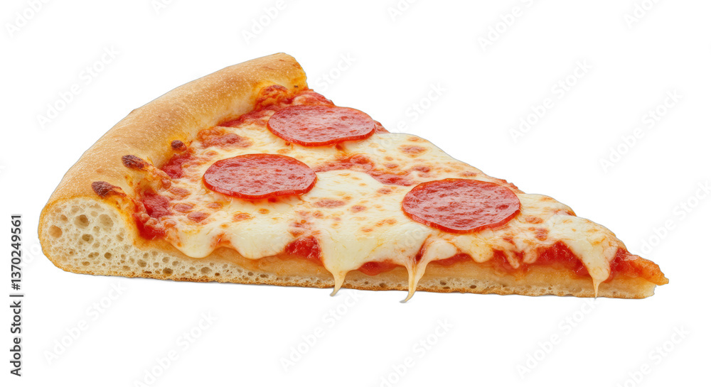 Delicious pepperoni pizza slice, isolated on a clean white background, perfect for menu designs Delicious pepperoni pizza slice, isolated on a clean white background, perfect for menu designs