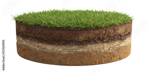 Cross Section of Soil Layers with Lush Green Grass on Top