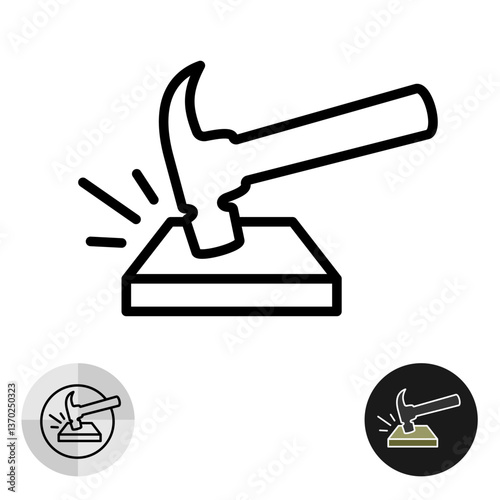 Strong durable material icon with hammer hit the tough horizontal surface. Editable stroke.