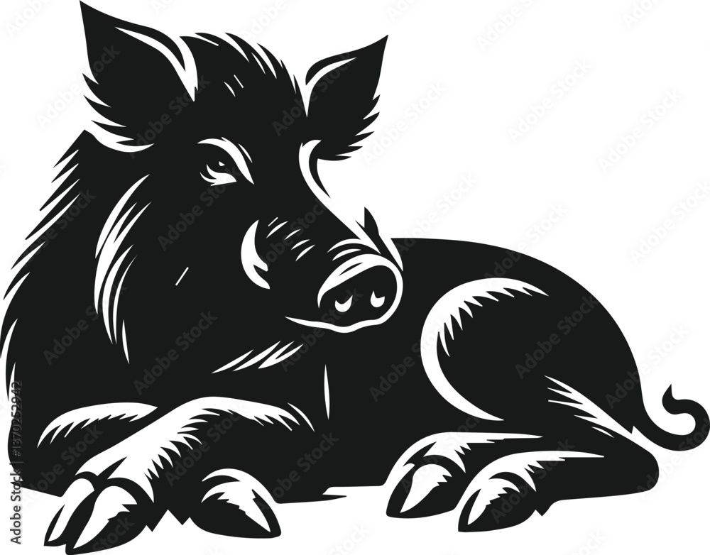 Fototapeta premium Wild boar animal silhouette vector