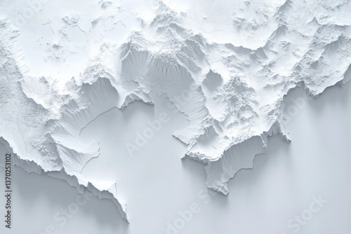 Abstract white relief map of mountains and sea