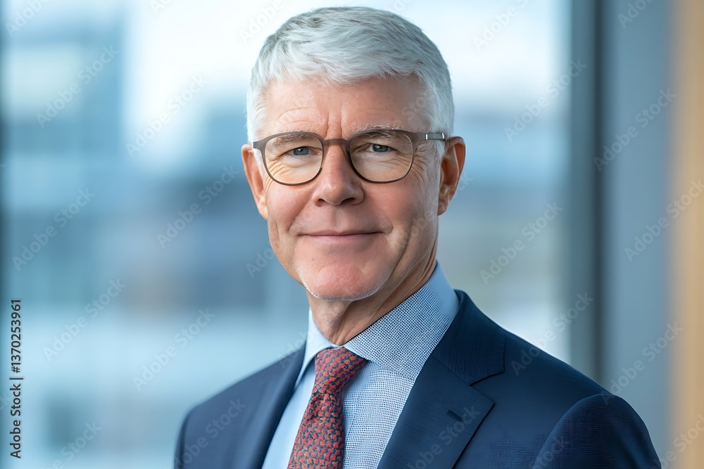 Confident senior businessman with suit and tie portrait in office with neutral expression Confident senior businessman with suit and tie portrait in office with neutral expression