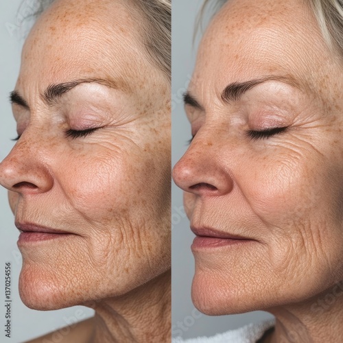 Skin rejuvenation transformation, anti-aging procedure showing noticeable results photo