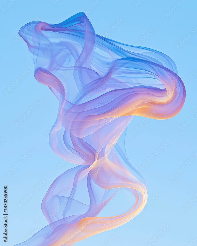 Obraz premium Abstract Art: Delicate, Flowing Forms in Soft Pastel Colors Against Blue Backdrop
