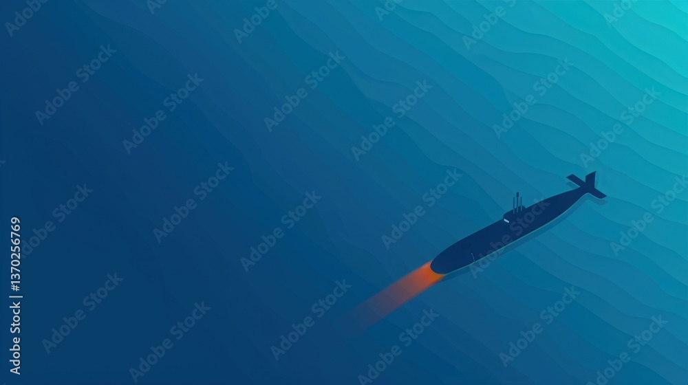 Fototapeta premium Submarine Launching Missile, Submarine underwater launching a missile